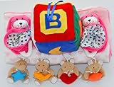 ご出産祝い ベビーロール コレクション おめでとう ハッピーギフトセットブランケット/布のおもちゃ ピンクハート柄ブランケット ブロックとくまのモビール/ラトル入りブーティキャット 3点セット