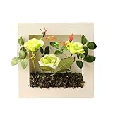 ウォールグリーン フェイクグリーン ボタニカルフレーム付き スクエア 正方形 花器 花瓶 セット ローズ 薔薇 北欧風 鉢植え 合成樹脂 シルク ピンク バラ色 緑 赤