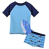 BAOHULU キッズスクール水着 ラッシュガード 水着 可愛い 花柄 日焼け止め 半袖 キュートセパレートスタイル水着 柔らかい 快適 スイミングウェア (３-４歳, 鮫)