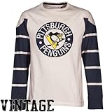 Pittsburgh Penguins Mitchell & Ness NHL Vintageブルーライン長袖シャツ XL クリーム