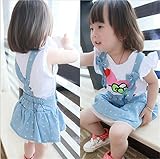 M.Z.L子供服 女の子 デニム スカート ボトム ハイウエスト風デザイン 飾りボタン フリル 女児 キッズ　水玉 (80cm)