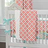 Carousel Designs Light Coral and Teal Lattice Crib Blanket by Carousel Designs