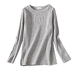 (スーパーモダン)Super Modernガールズセーター 女の子 プルオーバー 長袖上着 トップス 子供服 3色 ホワイト/グレー/ピンク 秋冬 下地セーター 無地 縦式ストライプ 修身 三つサイズ
