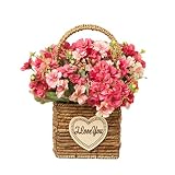 インテリア　造花　バスケット　セット　フィエクグリーン　人工観葉植物　編み込み風　シルク製　置物　手提げ　取っ手付き　室内装飾　フラワーアレンジメント　ホーム用品　可愛い　ピンク　黄色　青　薔薇色