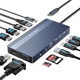 ACASIS USB C ハブ (14-in-1, Triple Display) ドッキングステーション 3画面出力 4K HDMIポート1080p VGAポート 10Gbps USB C& A高速データ転送 100W PD急速充電,1Gbps LAN SD/TF, Macbook/Air/Dell/iPad 他対応