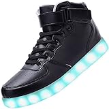 発光モード LEDスニーカー LEDシューズ 男女兼用 光る靴　ハイカット 発光靴 LEDシューズ　USB充電可能　 カップル シューズ (25.5, ブラック)