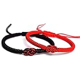 Rhdun 2Pcs/Set Couple Bracelet, Pure Handmade Rope Braided Agate Beads Matching Bracelets with Chinese Knot Lucky Jewelry for