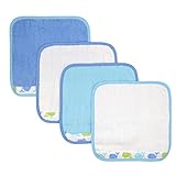 Just Born Just Bath Sea Brights Woven Washcloth Set, Blue Whales by Just Born