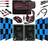 RitzGear レッド ゲーミングキット I 4イン1 LEDコンボ マルチメディアキーボード 光学式マウス マウスパッド ヘッドセット付き CR3-X Bluetoothモニター付き 防音ウェッジパネル24枚セット