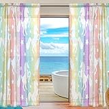 seulifeウィンドウ薄手カーテンドアキッチンリビングルームベッドルーム55 x 78インチ2のユニコーンレインボーストライプボイルカーテンドレープパネル 55"x 78" g2413559p112