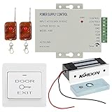 KKmoon 電気磁気ロックセット ドア制御システム 60KG電気式ロック+電源+プッシュボタン+ 2 *リモーコン NC電源オフロック解除