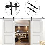Hahaemall Modern Interior矢印形状バーンドアハードウェアスライドダブル木製ドアクローゼットwith Best Heavy Dutyキット 11FT Double Door Ha