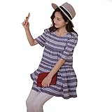 マタニティ ワンピース 産前 産後 対応 妊婦服 授乳服 春 夏 ワンピース ボーダー コットン オシャレ ゆったり 授乳口付き マタニティ (M, パープル)