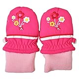 2016年 冬物 防寒 お花刺繍 スノー手袋 ミトン グローブ ピンク◇3-4才