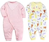 「AKARI」赤ちゃん ベビー服 ロンパース 長袖 秋冬春 よだれかけ付 猫チャン ピンク 黄色 セット 2枚 12ヶ月 [並行輸入品]