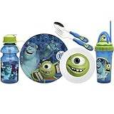 Zak! Designs Mealtime Set, Plate, Bowl, Tumbler, Water Bottle, Fork & Spoon with Monsters University