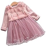 エフティーゾーン(Ftzone)子供服ベビーの女の赤ちゃんの柔らかい綿の暖かい防寒 冷え取り冬物ドレスパーティードレス (M/身长90cm, ピンク)