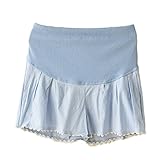 【SEBLES】マタニティ 妊婦 妊婦服 ファッション ショートパンツ 夏 初夏 半ズボン 無地 コットンリネン 綿麻 ポケット(ブルー,XXL)