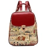 Tinksky? College Style Vintage Retro Printing Leather Fashion Backpack Student's School Bag (Red) [並
