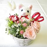 プレゼント 女性 花 誕生日プレゼント ギフト プリザーブドフラワーのバラ アレンジメントフラワー 猫 サンモクスイの手作り (白)
