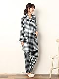 Angeliebe エンジェリーベ マタニティ パジャマ 授乳口付き ビエラ チェック ナイティ 妊婦服 産前 産後 前開き L ホワイト × ブラック 21963 21963370