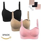 Burvogue授乳ブラジャーなしワイヤーマタニティブラス3枚セット (X-Large, 黒+ピンク+スキン)