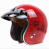 DGF ヘルメットレッドドラゴンフライパターンハレクルーズレトロヘルメットオートバイオートバイトラムヘルメット (サイズ さいず : L l)