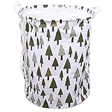 CHEZMAX折りたたみ可能なパターン印刷防水コーティングコットンリネンCylindric Laundry Hamper服ストレージバスケットBin withハンドル 13.77"*17.72"