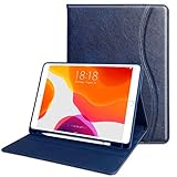 iPad 10.2 ケース 第七世代 高級PUレザー製 Apple Pencil収納可能 オートスリープ機能 ポケット付き 指紋防止 傷つけ