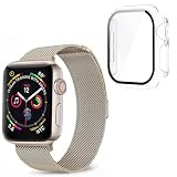 【AriRi（アリリ）】アップルウォッチ バンド 保護カバー付き ミラネーゼ メッシュ ステンレス 46mm 44mm 42mm 40mm アップルウォッチ11/se3/10/6/5/4/se ケースセット AppleWatch ベルト (レトロゴールド/クリアケース, 40mm)