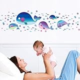 Rainbow Fox Undersea World Marine Blue Whale Nursery Room BabyroomバスルームベビーBathingビニール壁デカール壁ステッカー
