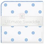 SwaddleDesigns Ultimate Swaddle Blanket, Made in USA, Premium Cotton Flannel, Blue Big Dots