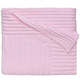 Elegant Baby 100% Cotton, Wide Cable Knit Blanket with Wide Ribbed Border 36 x 45 Inch in Pastel Pin
