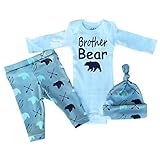 Ochine 新生児　幼児　長袖　ロンパース+パンツ＋帽子　3点セット　男女兼用　コットンブレンド　かわいいプリント　子供服　カバーオール　出産祝い　0-18月設定