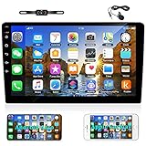 Camecho ダブルディンタッチスクリーン 9インチ カーオーディオ - Apple Carplay Android Auto Bluetooth 2.5Dマルチメディア ディスプレイオーディオ,電話ミラーリンクをサポート,追加のマイク、USB入力、サブウーファー出力、車のリアビューカメラキットのナンバープレート付き