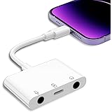 【生放送用】Phone/Padに適用 イヤホン 変換アダプタ 充電 同時 三股接続ケーブル 3.5mmジャック接続 外付けマイク 音楽調節 通話可能 生/宅録/会議用 (ホワイト)