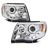 [2005-2011 トヨタ タコマ ピックアップトラック用] LED ハローリング クローム プロジェクター ヘッドランプ アセンブリ 運転席 助手席側