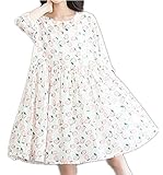 【TPGROWIN】 マタニティ ウェア ワンピース コットン ストライプ 花柄 チェック柄 フレア 森ガール 出産 外出着 妊婦服 全4色 (L, ホワイト)
