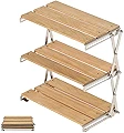 Soomloom卓上収納ラック天然木オーク材折り畳み式3段軽量コンパクト組立不要33x18x34木製キャンプ物置棚インテリア アウトドア/キャンプ