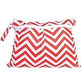 Damero New Cute Travel Baby Wet and Dry Cloth Diaper Organizer Bag, Red Chevron by Damero