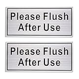 2 - PackトイレFlush Signs – Please Flush使用後Signs forバスルーム、化粧室、自己粘着アルミサイン壁、シルバー – 7.87 X 3.6 inches