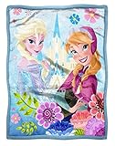 Disney Frozen: Floral Fjord Anna & Elsa HD High Definition Mink Sherpa Throw [並行輸入品]
