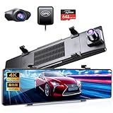 ドライブレコーダー ミラー型 4K【2026革新型&12インチIPS大画面&64GB SDカード】 ドライブレコーダー 前後カメラ GPS搭載 ドラレコ IMX589センサー ミラレコ 170度広角 タッチパネル HDR/WDR 全国LED信号機対策 地デジノイズ対策 IP67防水リアカメラ 操作簡