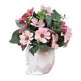 Zhhlinyuan 美しい Artificial Flowers Potted Pink Silk Flower Plant in White Wooden Pot