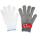 SODIAL 安全カット防刃抵抗ステンレススチールワイヤーブッチャー赤いグローブサイズM ハイパフォーマンスレベル5の保護#C