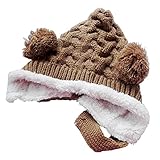 ベビーキャップ – SODIAL ( R )ベビー男の子女の子ニットかぎ針編みリブポンポン付き冬帽子キャップ暖かい冬(ブラウン)