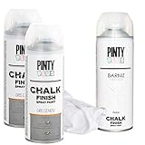 チョークスプレーペイントキット、水basedペイント、1つコートカバレッジは、チョークキットには2色、プラス1 Can Varnish & Cleaning Cloths グレー KTCH