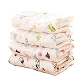 YUUWAベビーハンカチ 速乾吸水 6重ガーゼ 綿100％ ループ付き ハンドタオル 可愛いキャラクター 通気 赤ちゃん よだれカバー ループ付き ふわふわ 4枚セット 30×30