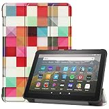 【タッチペン / 専用フィルム2枚付】Fire HD 8 / HD 8 Plus 2024 / 2022 / 2020 第12世代/ 第10世代 スマートケース カバー 手帳型 PUレザー 2024改良モデル対応 Fire HD 8 タブレット ケース 3つ折りスタンド機能 軽量 薄型設計 オートスリープ機能付き 傷つき防止 防指紋 耐衝撃 (T0237-colorfulchecker)