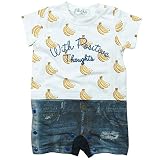 《夏対応》SHORH KID'S(ショーキッズ) 天竺バナナ総柄デニム風Pt切替カバーオール 70cm /オフ NO.SD-70872